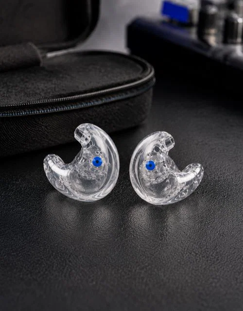 Transparent custom earbuds with carrying case